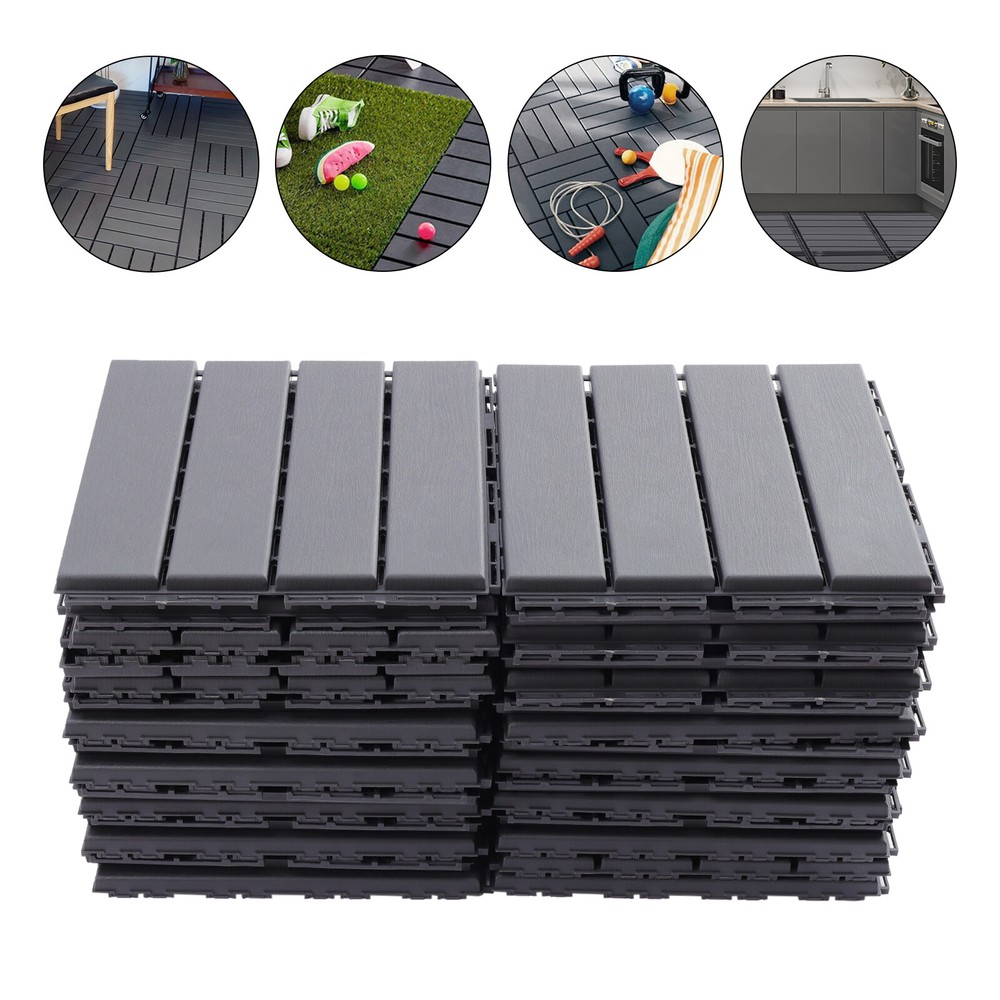 12x12 Dark Gray Interlocking Deck Tiles 30-Pack for Outdoor Patio Flooring