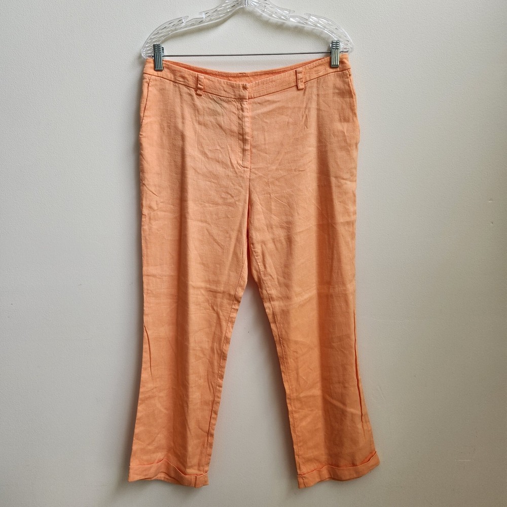 Jones New York Women's 12 Orange Linen Blend Cropped Lagenlook Boho Minimalist