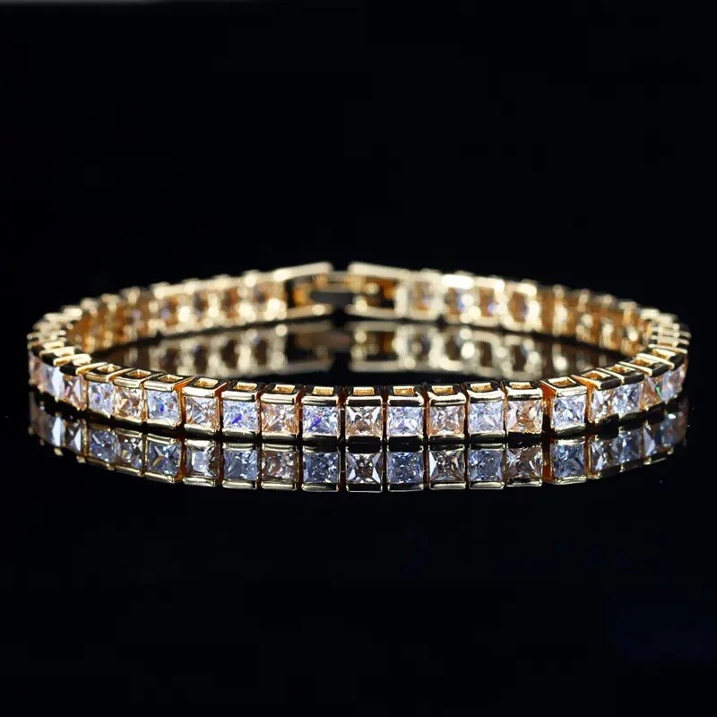 19ct Created Princess Diamond & Champagne Yellow Gold Plated Tennis Bracelet