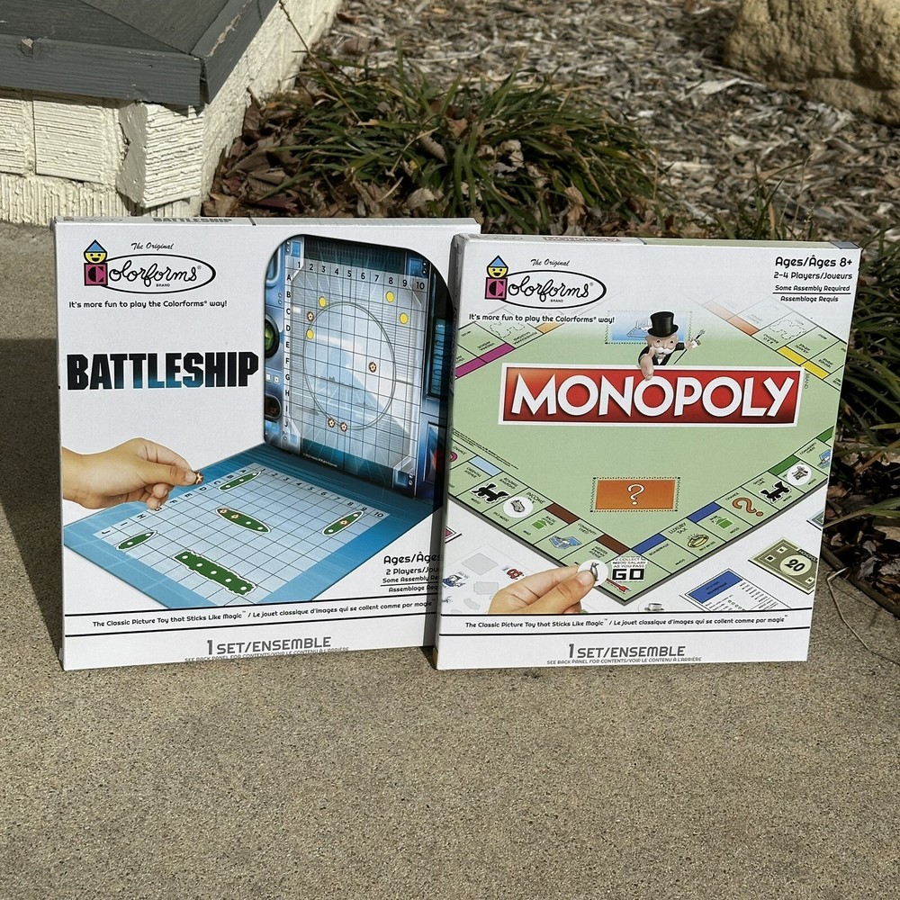NEW! Set Of 2 Colorforms Monopoly And Battleship. Hasbro Board Games Travel Game