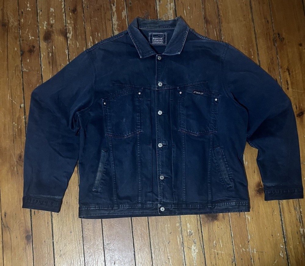 Marithe Francois Girbaud Dark Blue Jean Jacket Button Logo Men's Short Casual