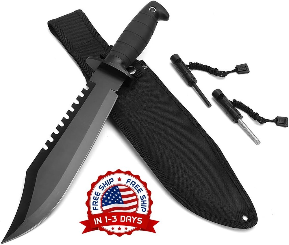 Cuchillo De Rambo Caza Supervivencia Tactico Con Funda De Combate Militar Nuevo