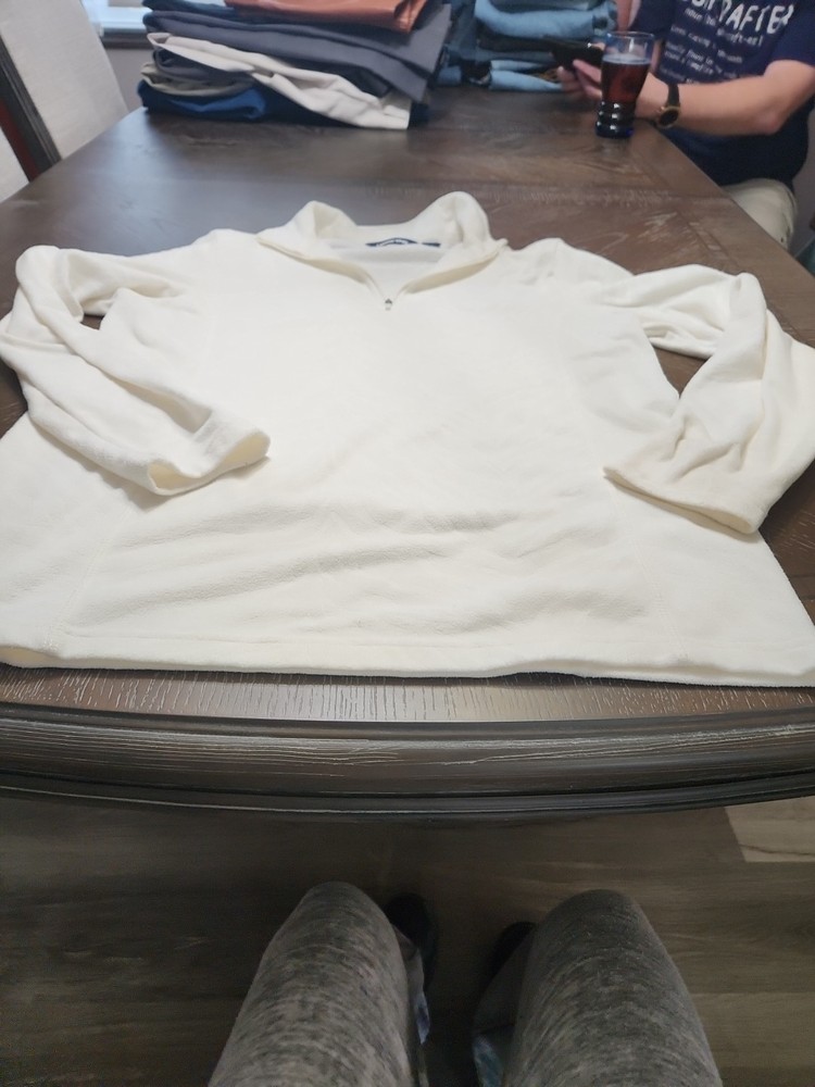 Lands' End Womens Med Tall Ivory Fleece Quarter Zip Pullover Sweatshirt