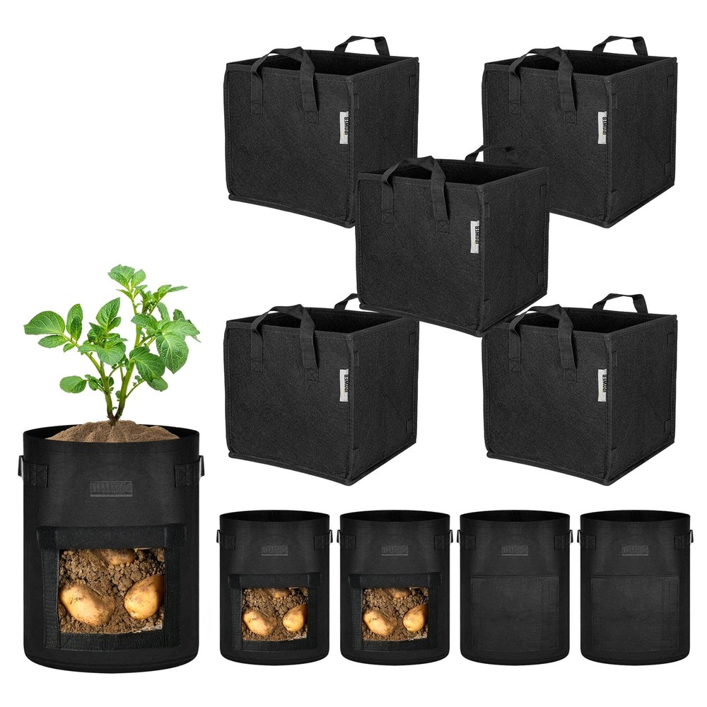 5-Pack 7 Gallon Black Potato Grow Bags & Square Planter Pots for Gardening