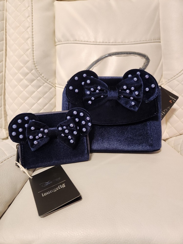 Loungefly Disney Minnie Mouse Velvet Ears Crossbody Bag and Wallet Set Brand New