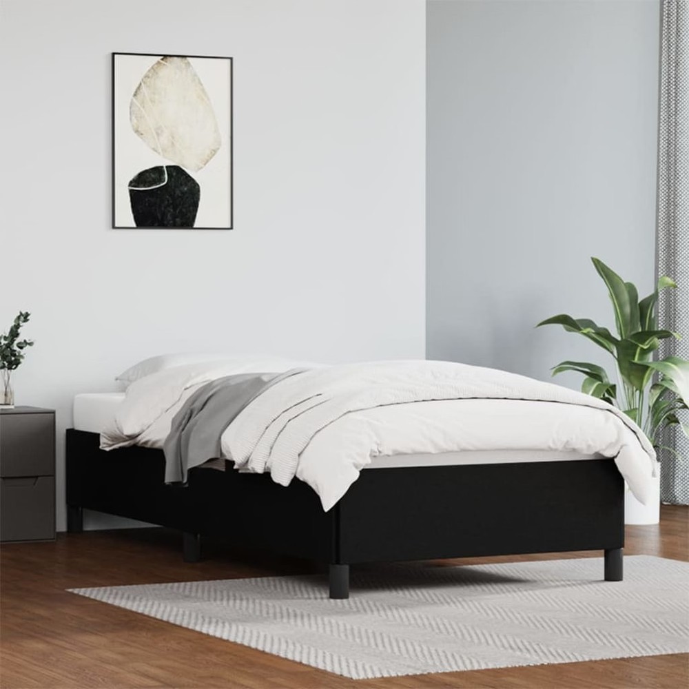 Bed Frame Black Faux leather, Plywood, Engineered wood Twin