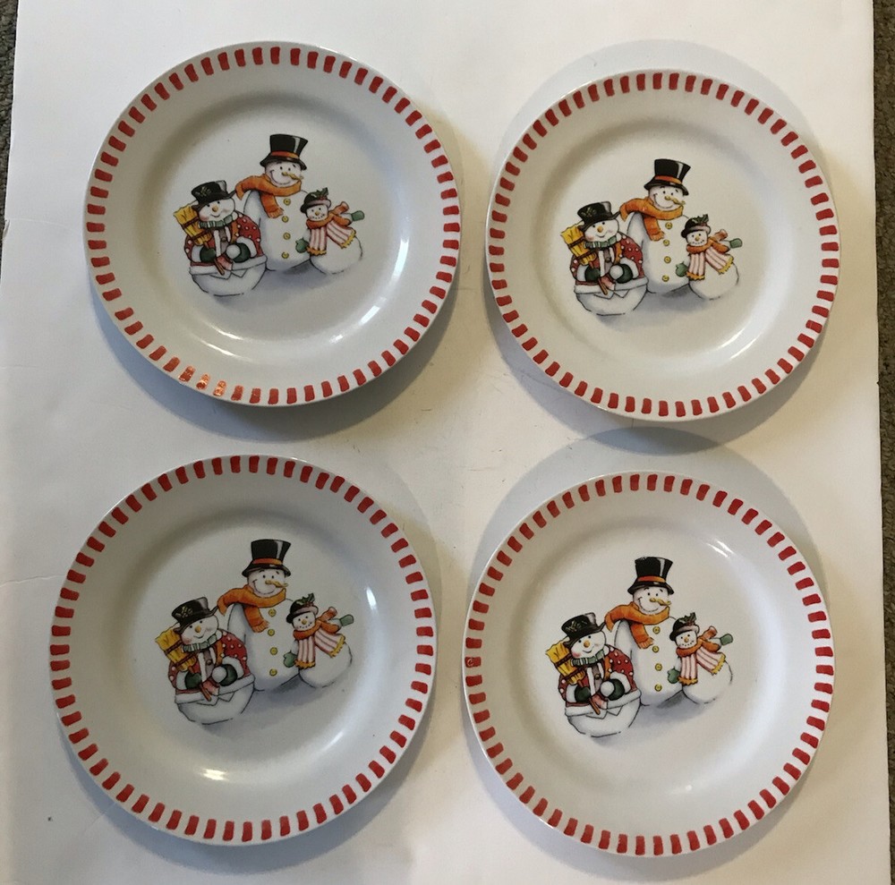 Trisa Stoneware Snowman Family Dinner Plates Set Of Four 9.5 In.