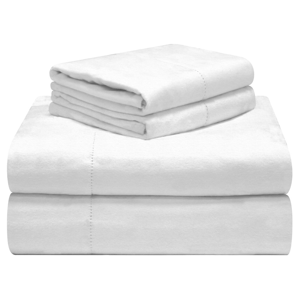 190 GSM Queen, Winter White Sheet Set- Warm & Cozy - 100% Cotton Flannel Pre-...