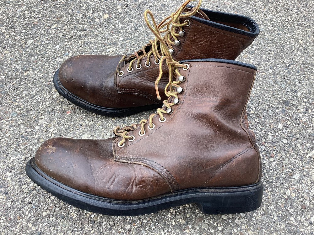 Vintage Red Wings Steel Toe Work Boots Size 12 Distressed Brown Leather Free Shipping
