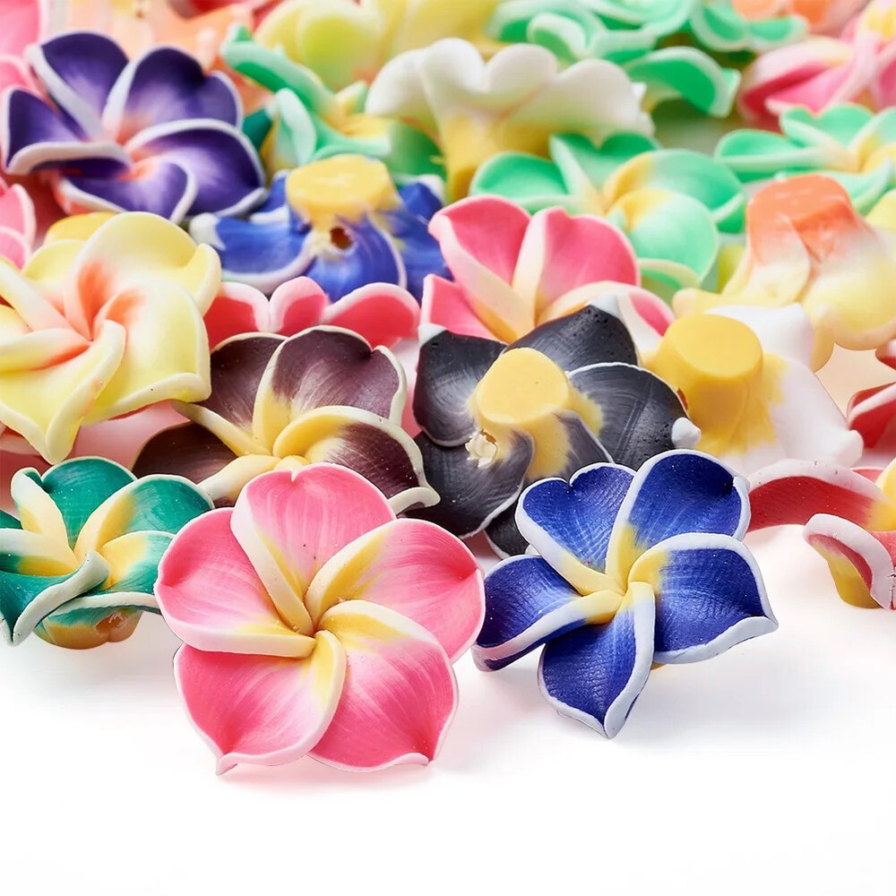 Handmade Polymer Clay Flower Plumeria Beads For Necklace Hair Decor DIY Craft