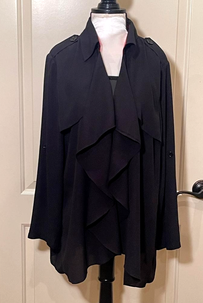 Neiman Marcus Womens Black Open front draped Blousy Cardigan Large