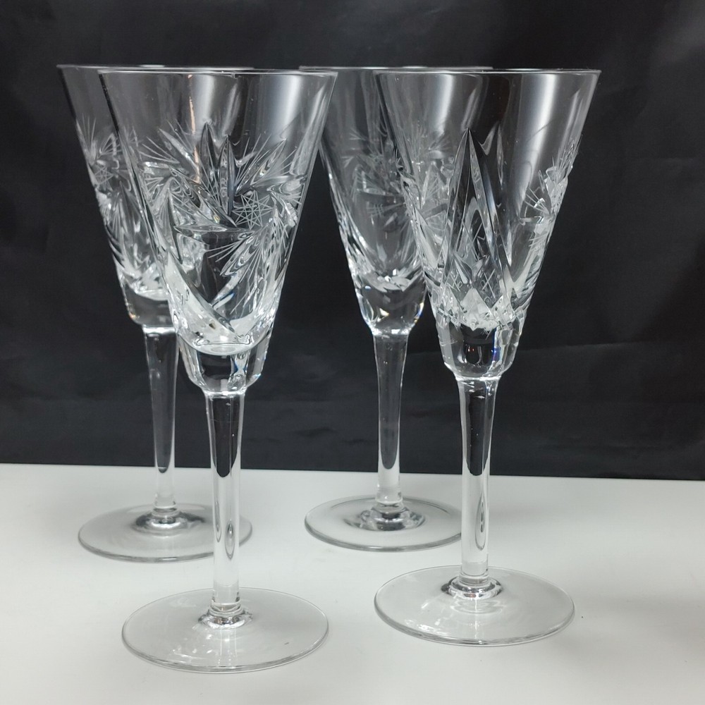 Elegant Csopak by Ajka Champagne Flute Set of 4 Hand-Cut Crystal Glasses