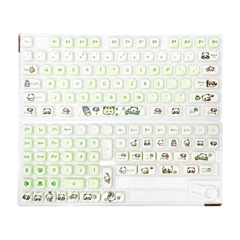 Milky Green Panda Theme 137-Key MOA Height Keycap Set for Mechanical Keyboards