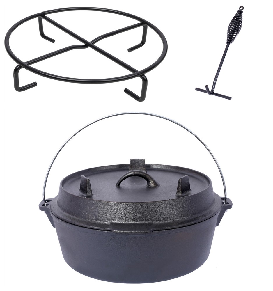 12 Quart Pre-Seasoned Cast Iron Dutch Oven With Skillet Lid, Camping Deep Pot