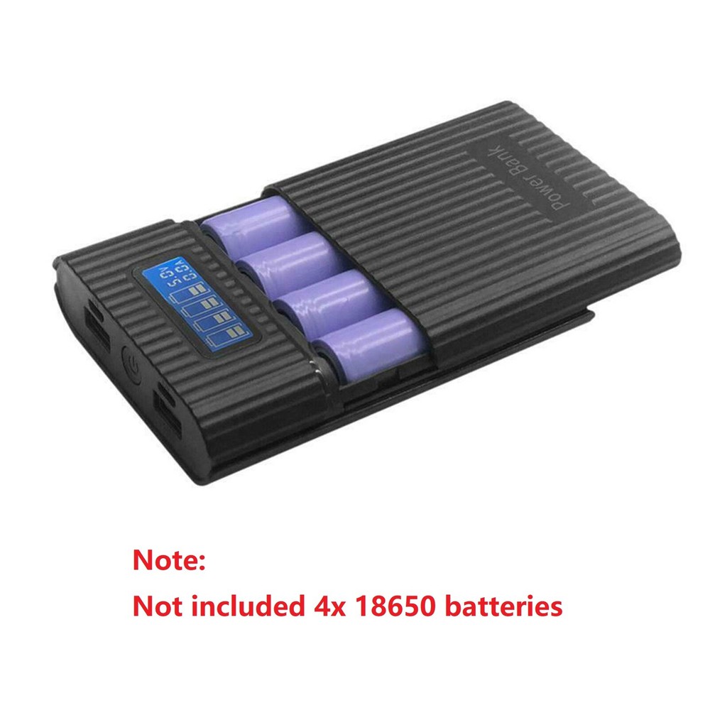 New Black DIY Power Bank Case with Digital Display and Battery Storage