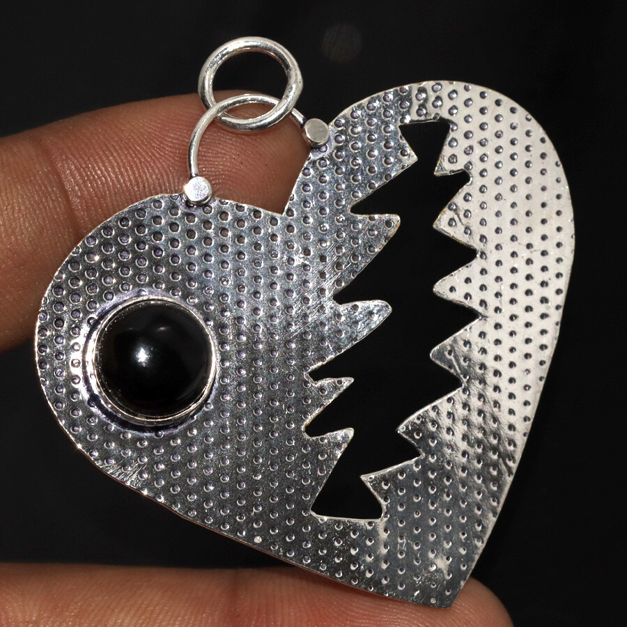 Black Onyx 925 Silver Broken Heart Pendant 2.1 Modern Jewelry Gift JW