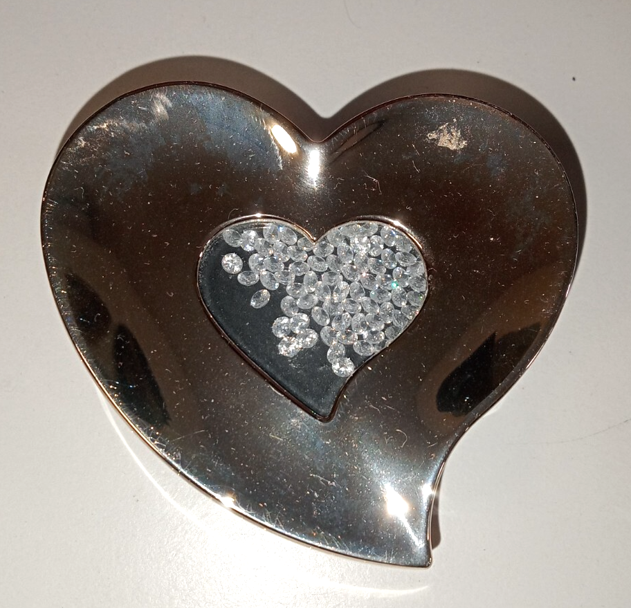 Silver Heart Trinket Box with Floating Crystals