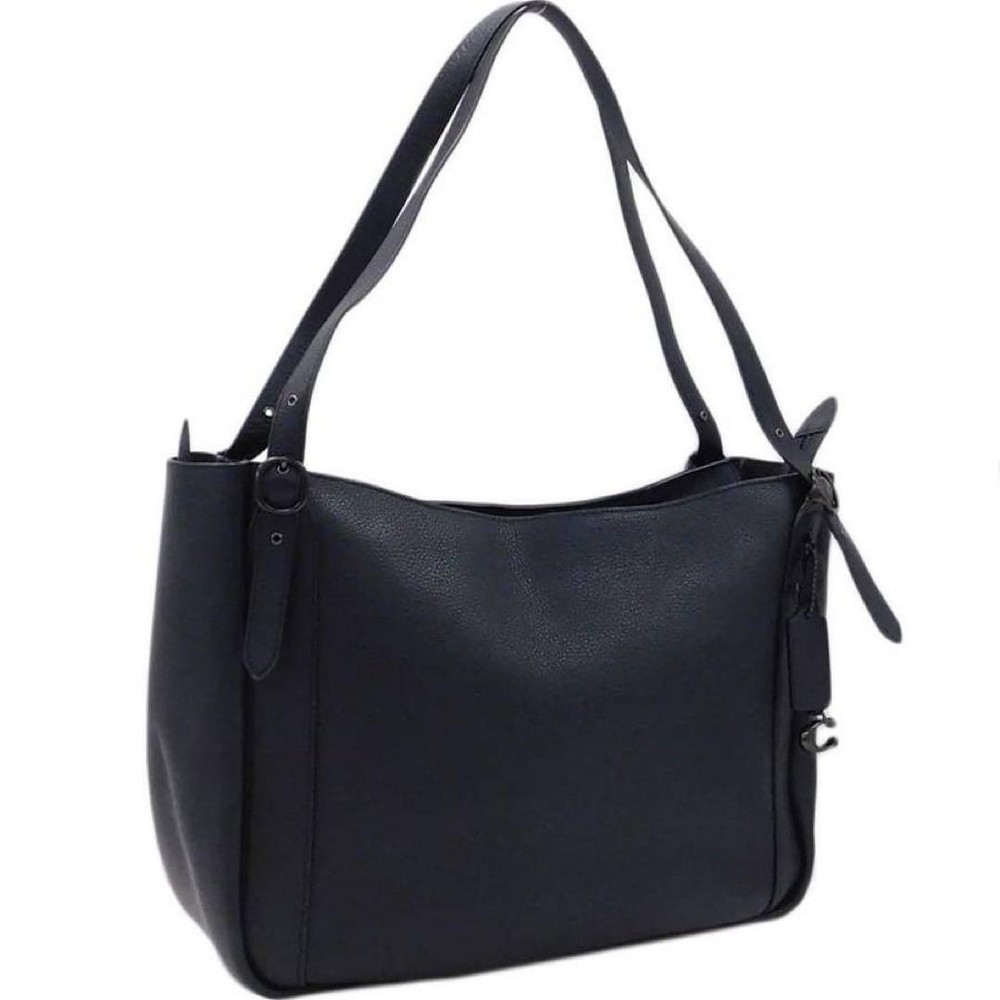 Extremely Coach Alana Leather Tote Bag with C Logo A4 Size Black Shoulder Bag