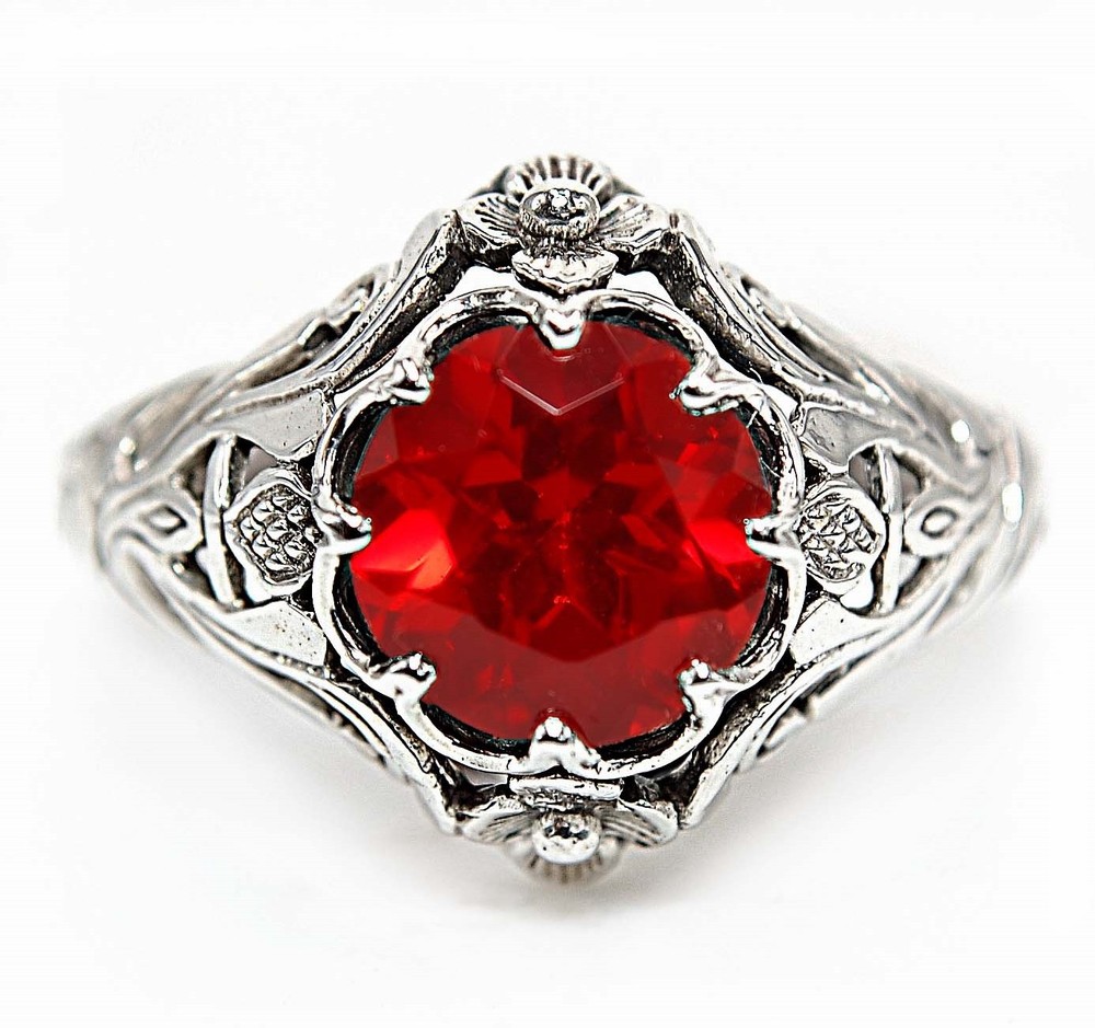 3CT Natural Fire Garnet 925 Solid Sterling Silver Filigree Ring Sz 6 FB9-7