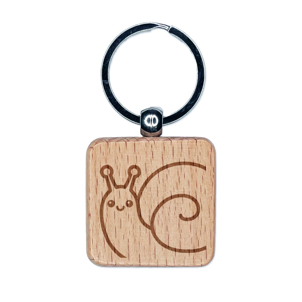 Peeking Snail Wooden Keychain Charm with Engraved Design  