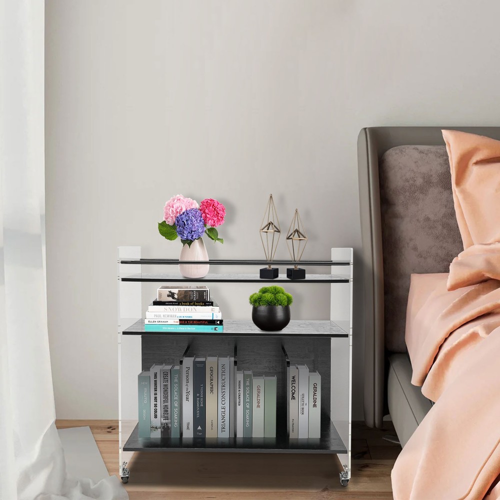 Modern Bamboo Acrylic Rectangle Side or End Table  