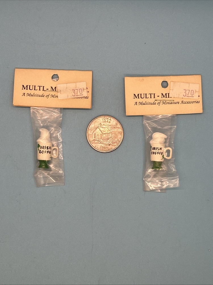 Miniature 1:12 Irish Coffee Mugs with Whipped Cream - Ceramic Dollhouse Accessories