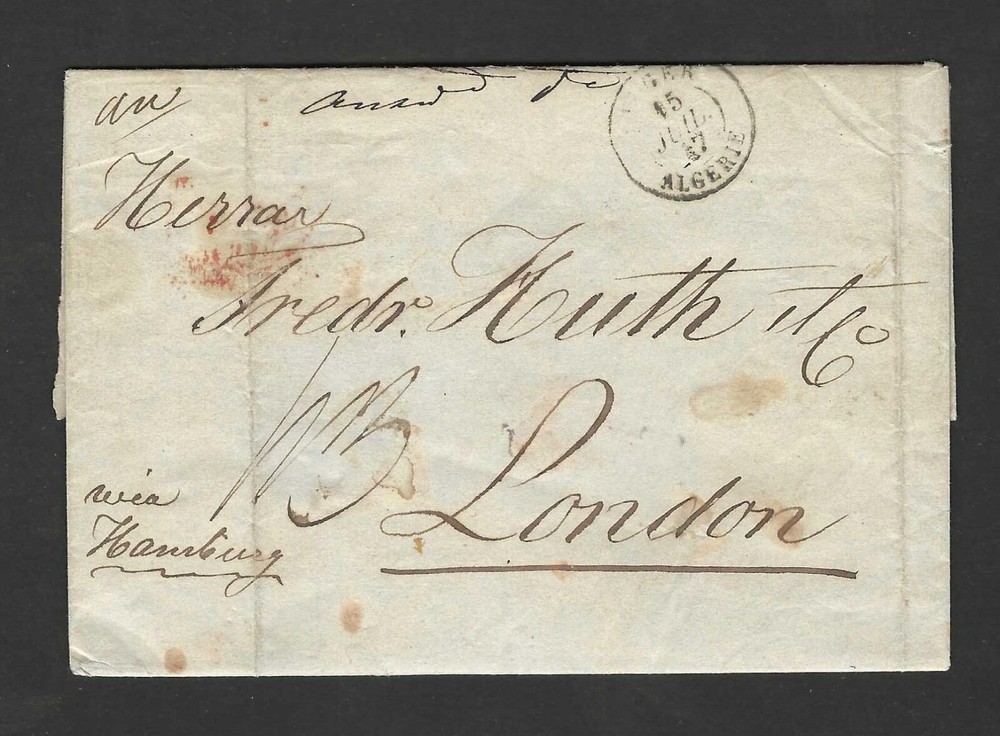 ALGERIA FRANCE 1847 EARLY FREE FRANK FOLDED LETTER ALGER TO LONDON