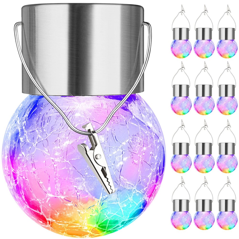 MAXvolador 12-Pack Solar Cracked Glass Ball Hanging Lights for Outdoor Decoration