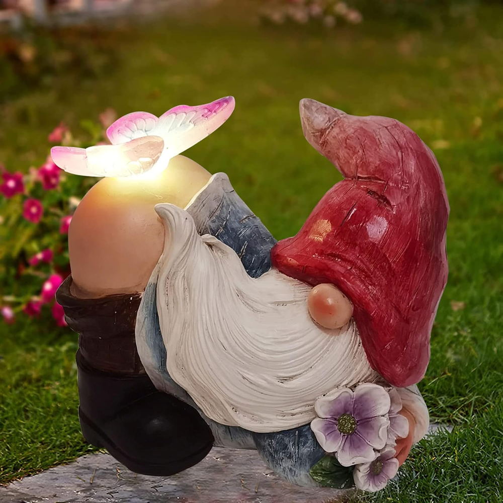 Garden Gnome Statues Outdoor Funny Gnome Garden Decor Butterfly Solar Garden Art