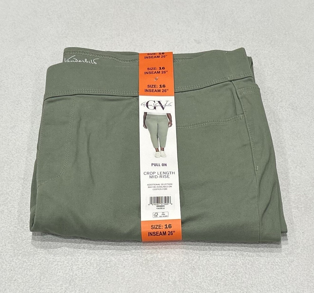 Gloria Vanderbilt Women's Green Mid-Rise Pull-On Crop Pants Size 16