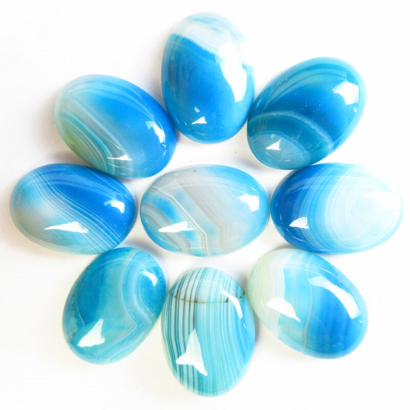 9Pcs Blue Onyx Agate Oval Cabochons 25x18x6mm B42562