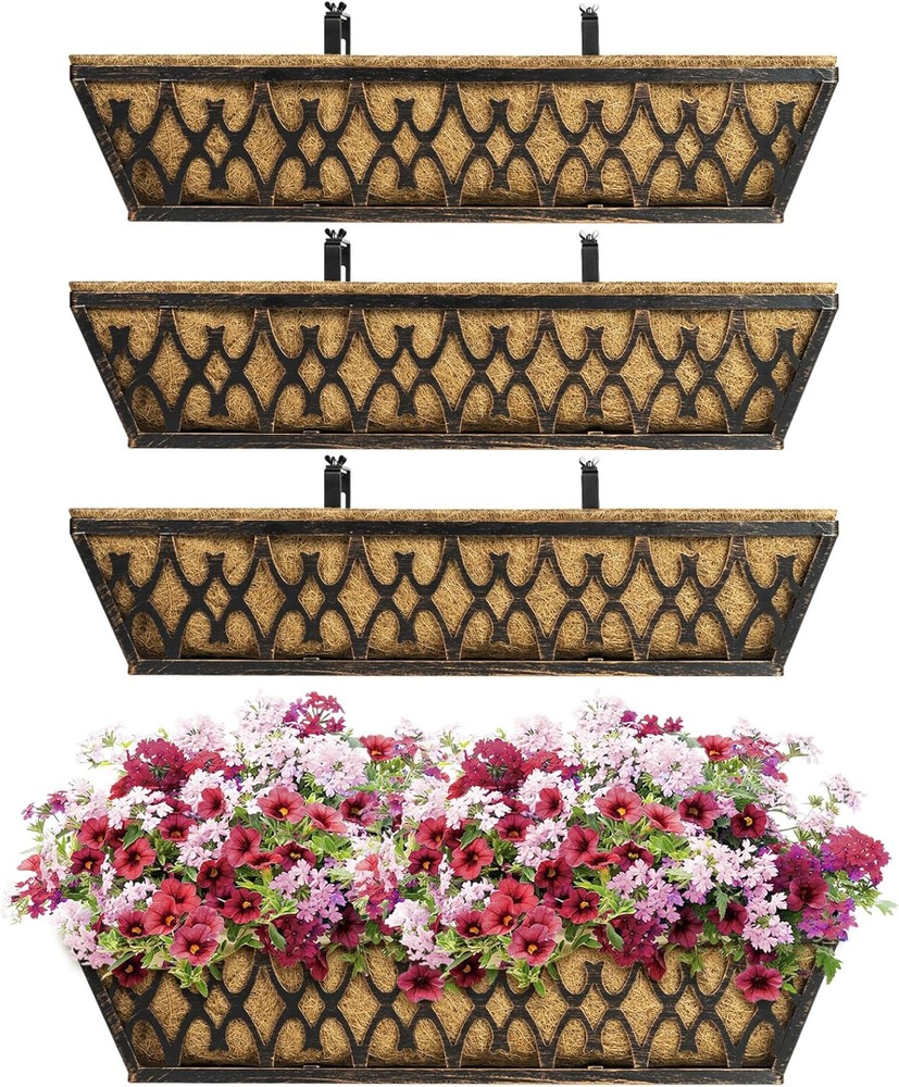 4 Pack 24 Inch Adjustable Railing Planter Box with Bracket  