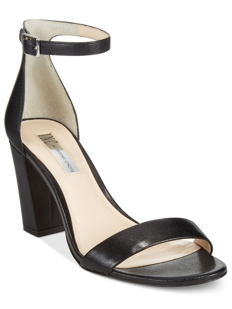 INC Women's Black Kivah Padded Block Heel Sandals Size 9.5 M Adjustable Round Toe
