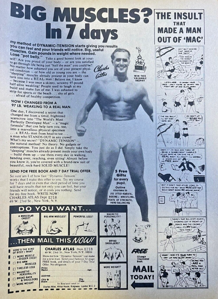 1983 Vintage Magazine Advertisement Charles Atlas Big Muscles in 7 Days
