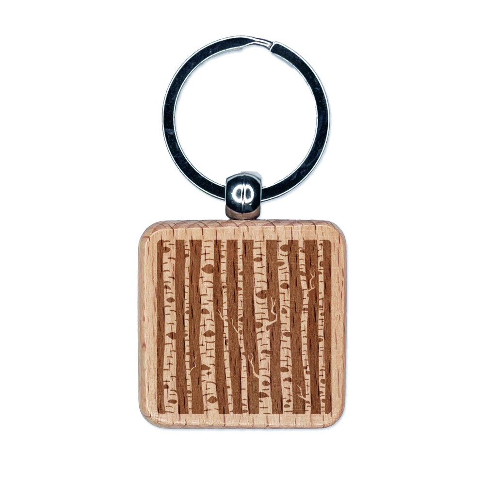 Birch Wood Engraved Square Keychain Tag with Solid Wood Background  
