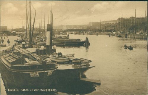 Postcard Szczecin around 1910 Port at the Main Post Office (No.9688)
