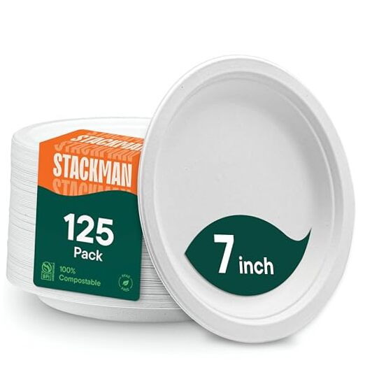 Eco-Friendly 100% Compostable Paper Plates 125-Pack for Sustainable Dining