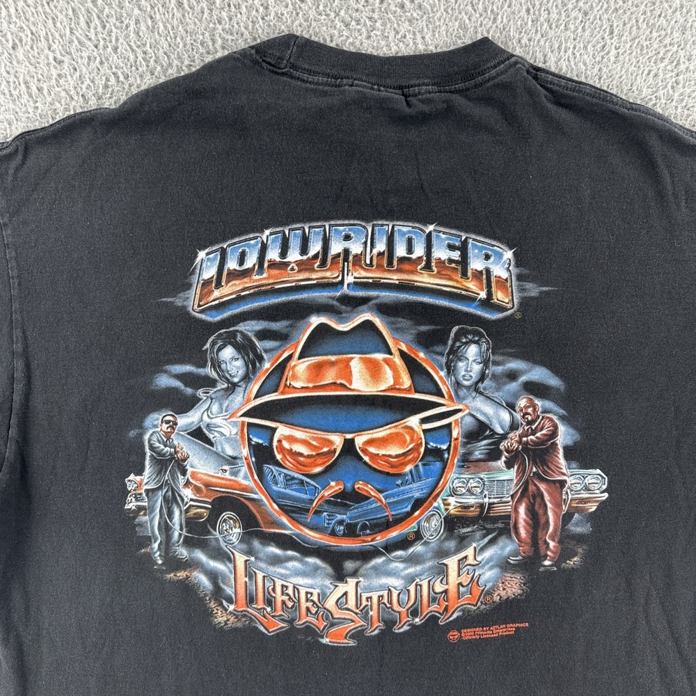 Vintage Alstyle Mens XL Black Shirt LOWRDER LIFESTYLE 2002 Aztlan Graphic Print