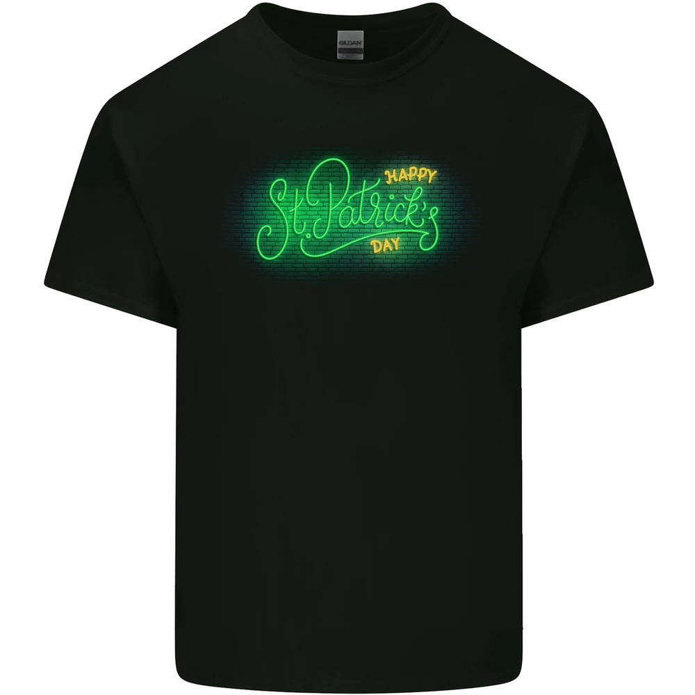 Neon Sign Happy St Patricks Day Mens Cotton T-Shirt Tee Top