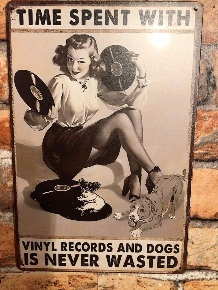 8x12 Retro Vinyl Records and Dogs Wall Sign