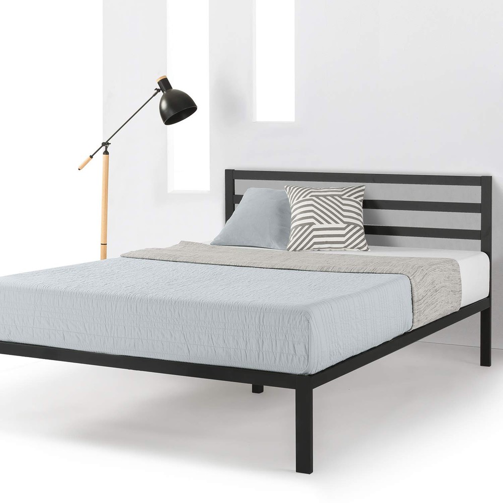 14 Inch Heavy Duty Metal Platform Bed with Headboard and Wooden Slat Support  