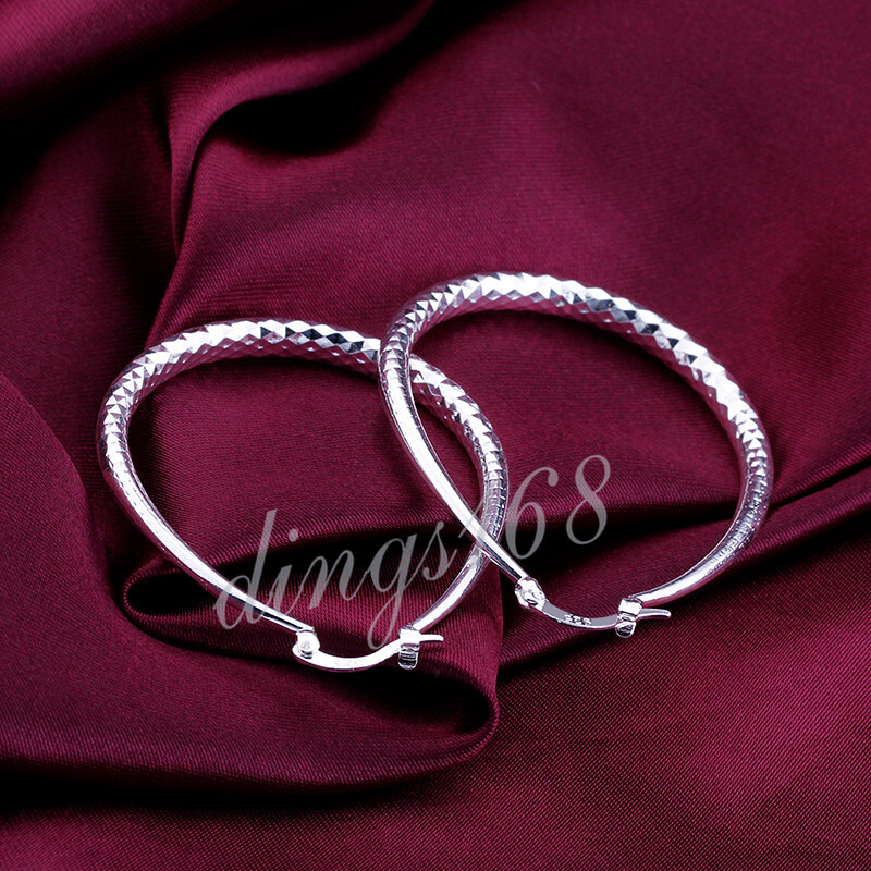 925 Sterling Silver Diamond-Cut U-Shaped Medium Tube Hoop Earrings G612