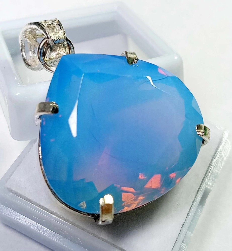 Blue Opal Locket Pendant Pear Cut 55-56 Ct Natural Gemstone EGL Certified PD074
