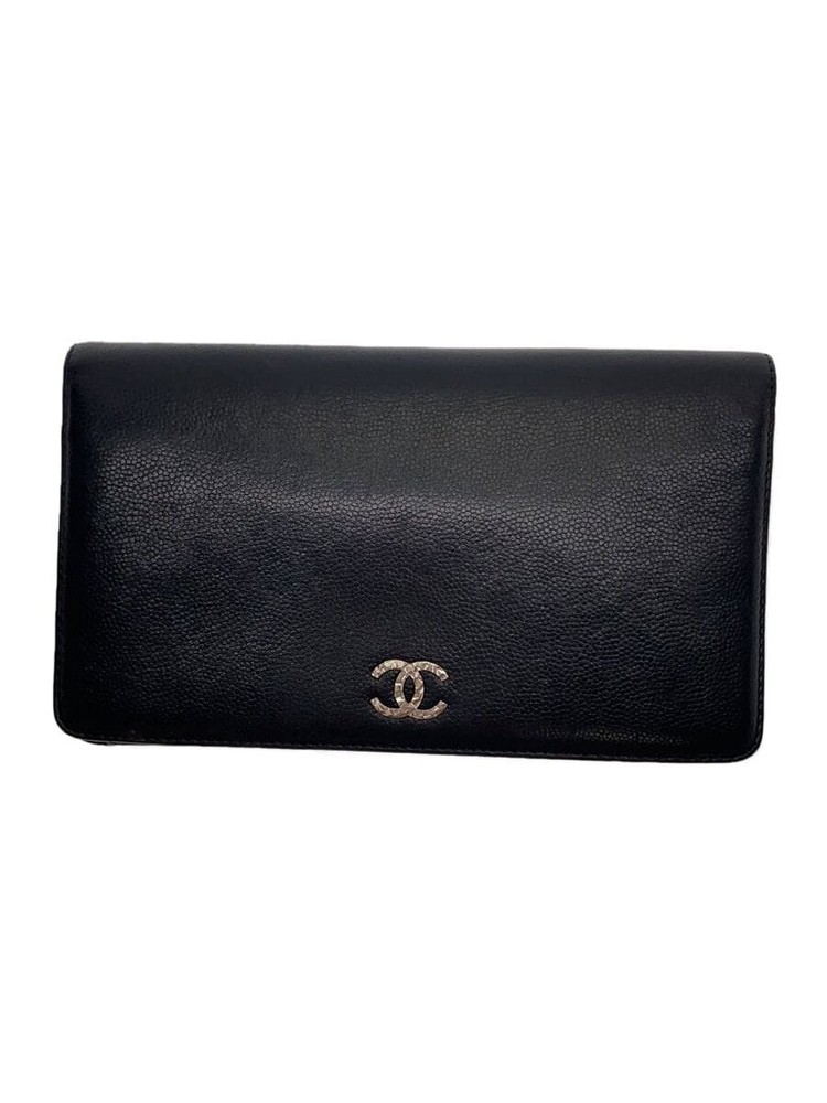 CHANEL Bifold Long Wallet CC Black Leather F/S Pre-Loved