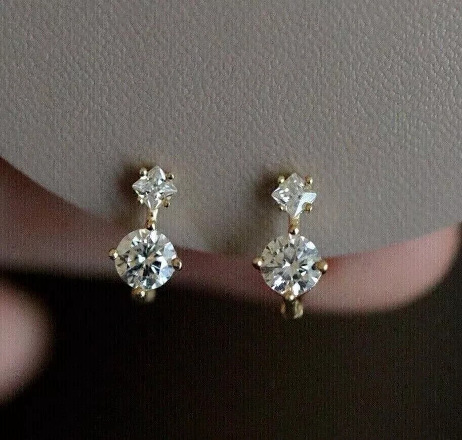 2Ct Round Cut Simulated Diamond 14K Yellow Gold Huggie Hoop Earrings