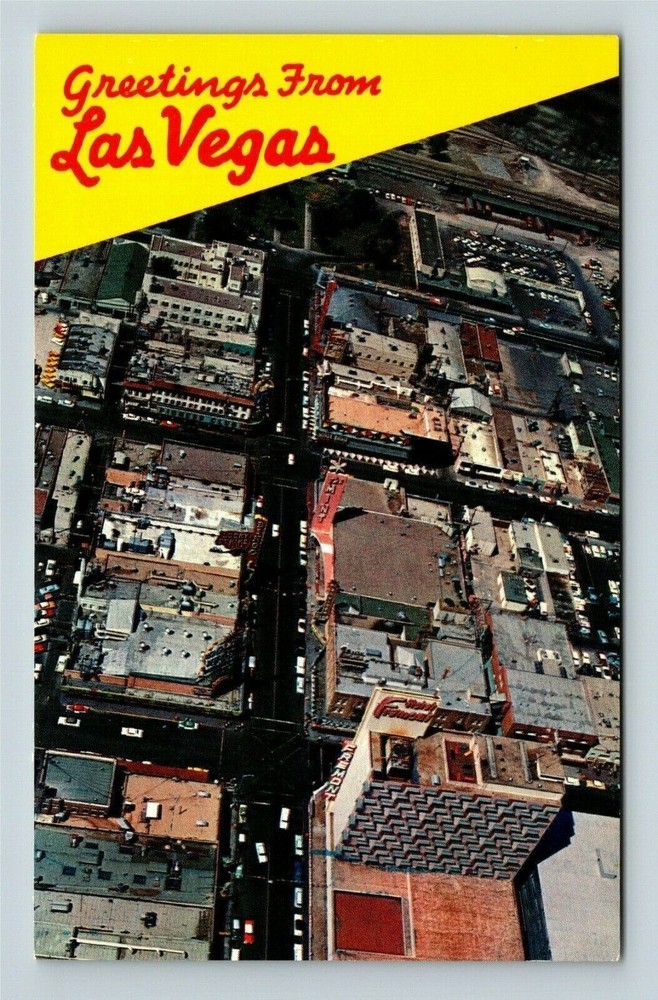 Las Vegas NV Banner Greetings Aerial View Fremont St. Nevada Vintage Postcard