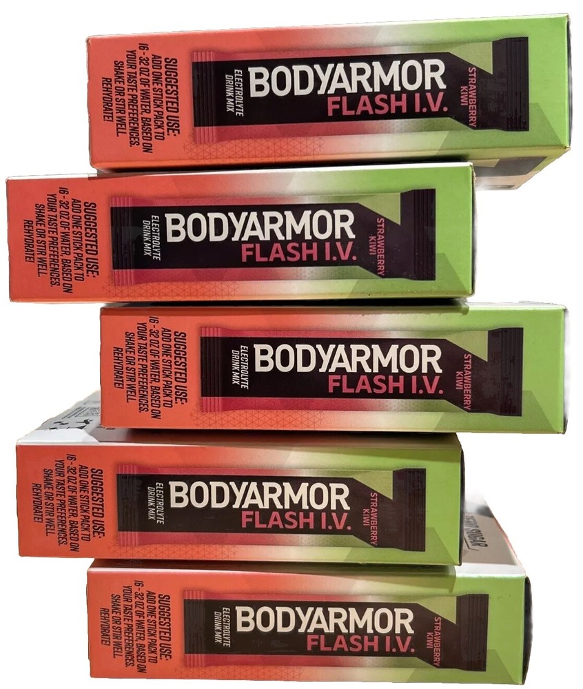 (5) BODYARMOR Flash IV Electrolyte Drink Mix Strawberry Kiwi Zero Sugar 6 Sticks