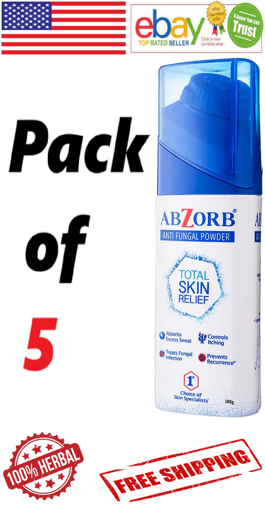 5x Abzorb Anti Fungal Powder (100g Each) For Fungal Infections, Rash & Itching
