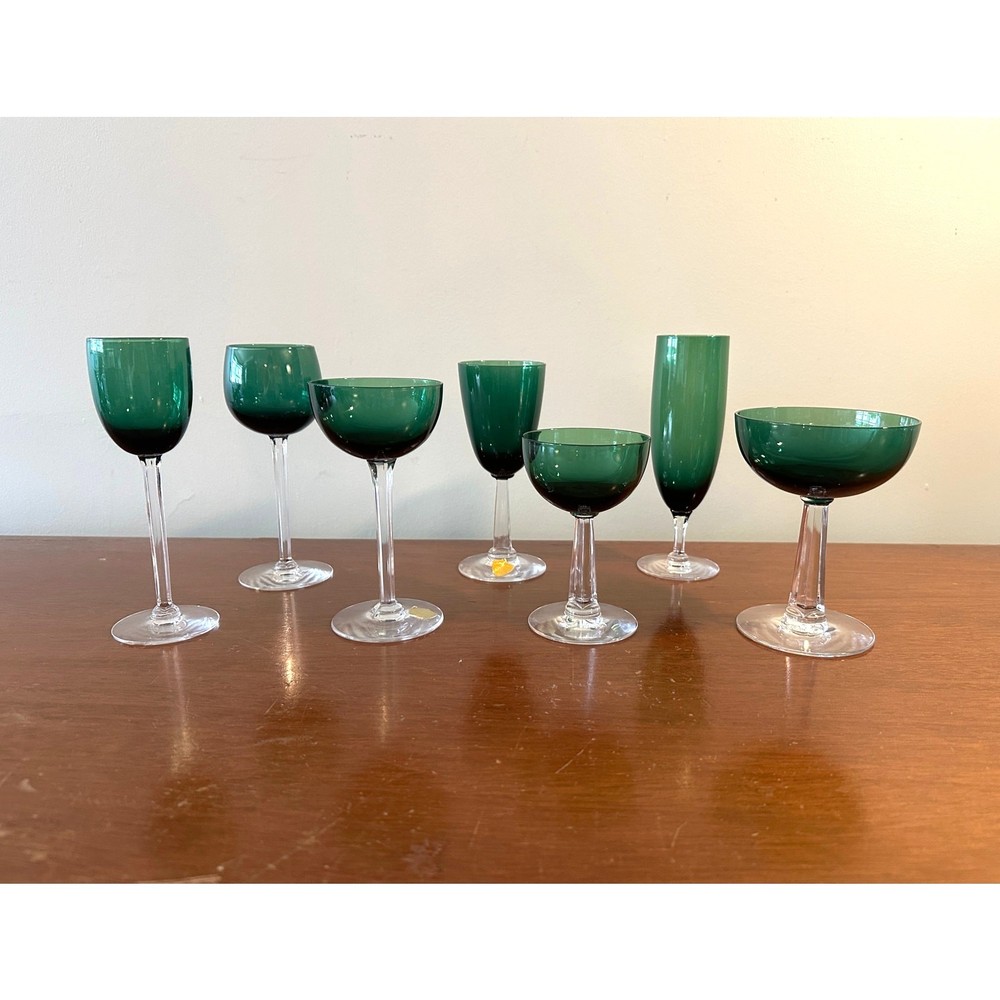 Vintage Tiffin Glass Killarney Emerald Green Stemware Set