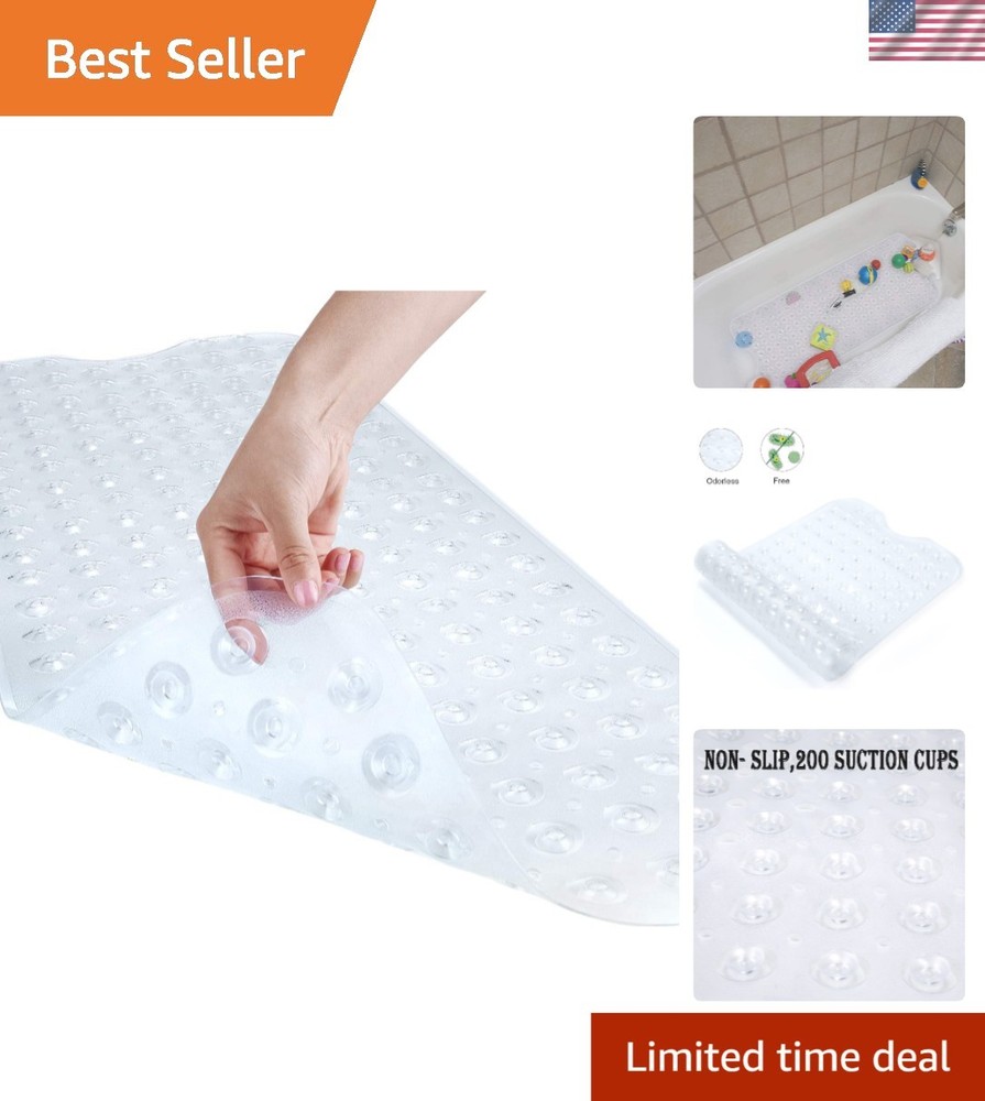 40x16 Inch Clear Vinyl Non-Slip Bath Mat with 200 Suction Cups